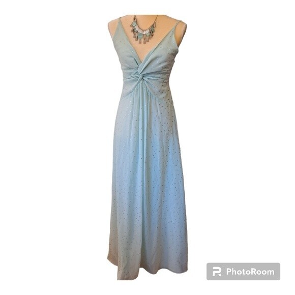 Topshop Spring Gore Evening Prom Dress Maxi Metallic Twist Mint Green  -… - Picture 2 of 12